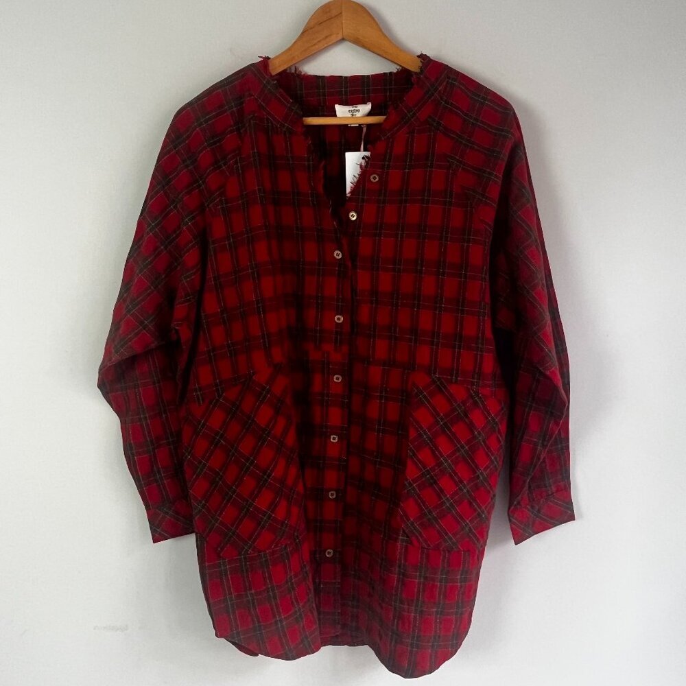 2/$30 Entro Red Plaid Button Down Tunic Small NWT